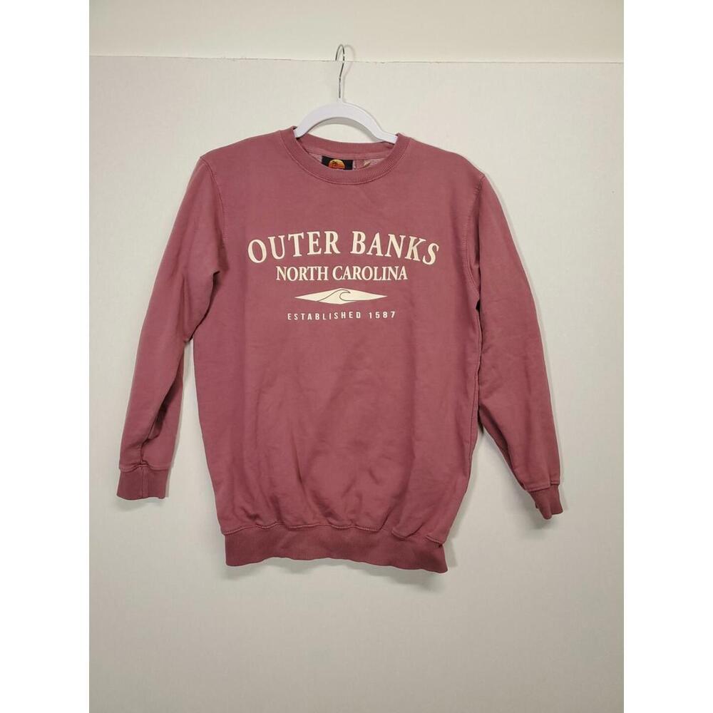 Sunsations Womens Maroon Outer Banks N.C.Graphic Pullover Sweatshirt Top Size Sm